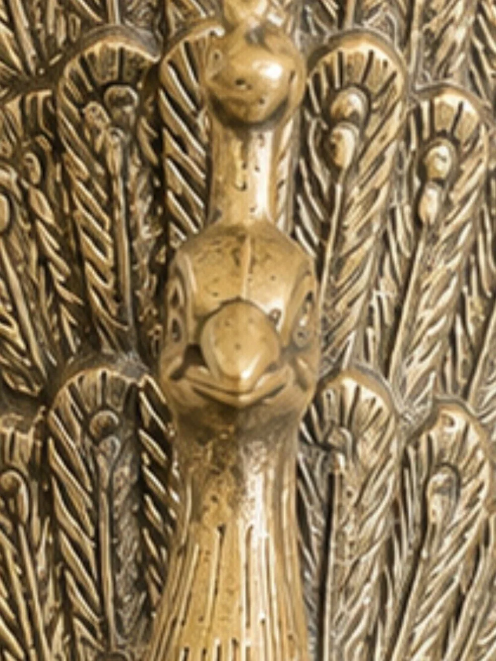 Vintage Brass Finish Peacock Figurine With an Ornate, Spread-Feather Tail Design